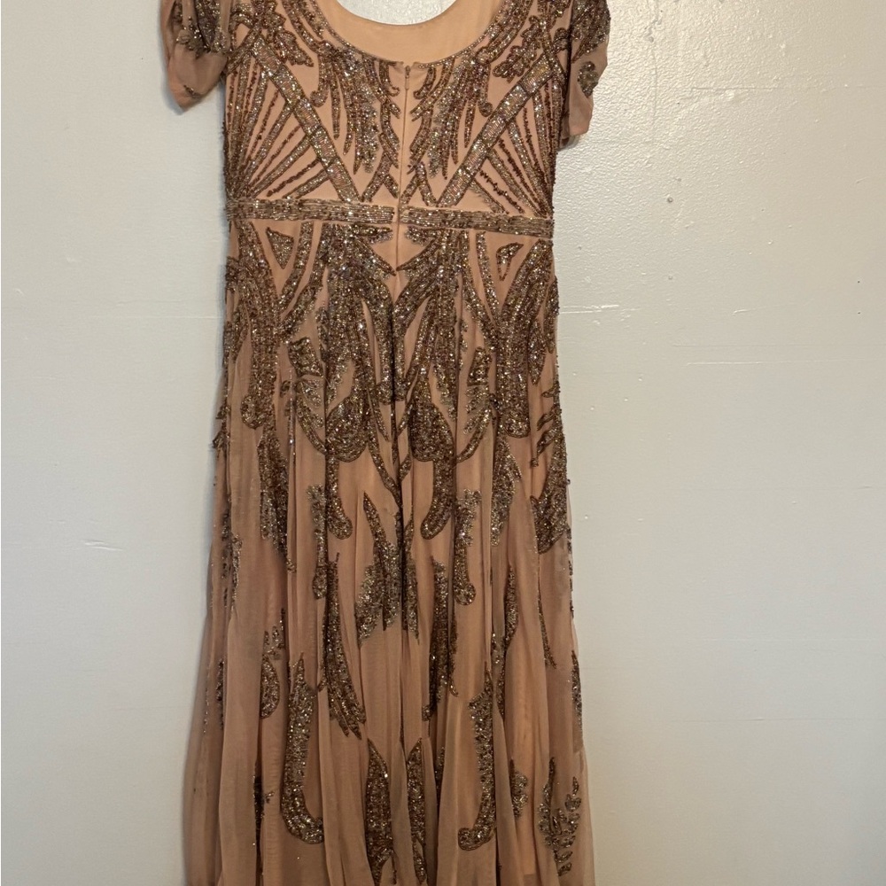 Mac Duggal Beaded Tan Midi Dress